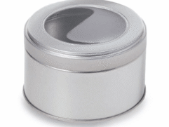 Thee blik rond met venster en schroefdeksel